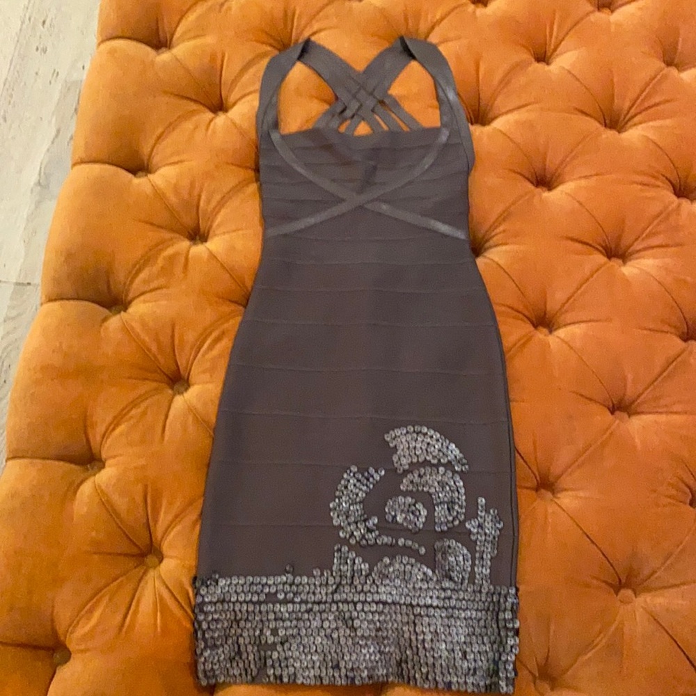 Herve Leger olive bandage dress w/pewter detail XS